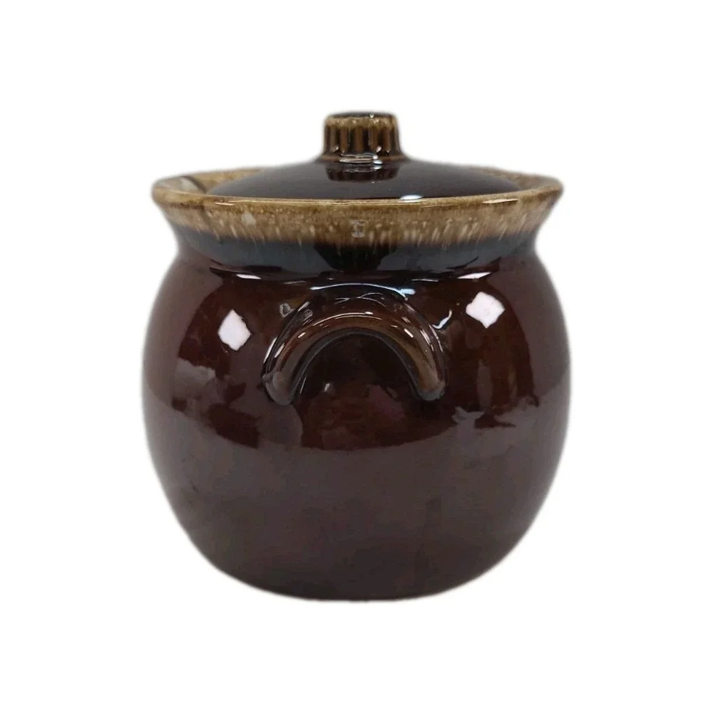 Vintage Hull Pottery Bean Pot Brown Drip Glaze Oven Proof with Lid Cookie Jar